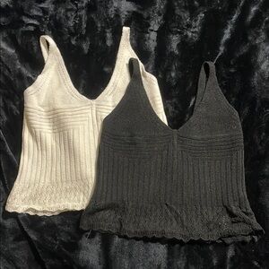 Black and White Ribbed Camisole Crop Top